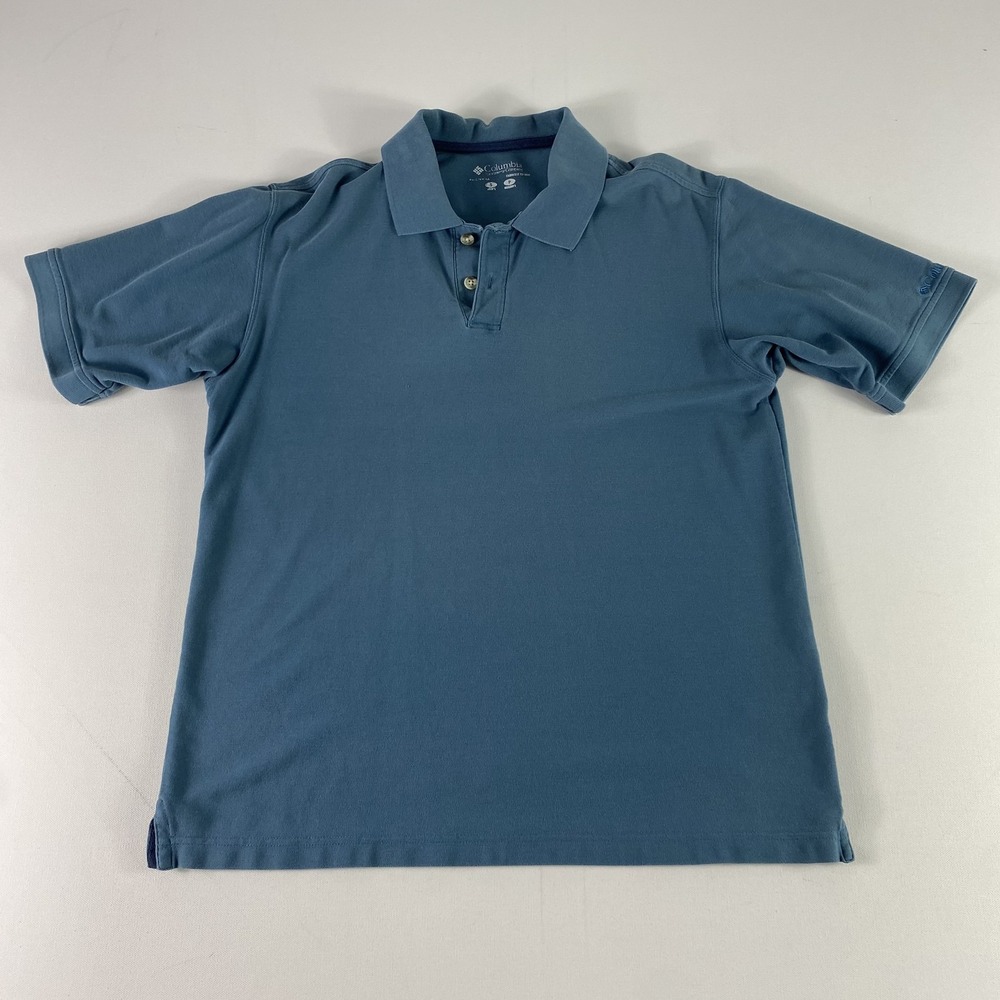 Columbia Polo Shirt Mens Small Blue Short Sleeve Performance Golf Casual Cotton